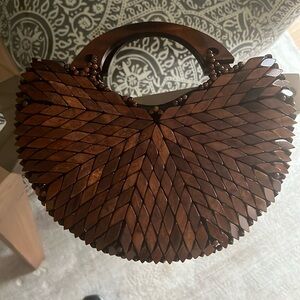 Handmade Brazilian wood mosaic double zip bag